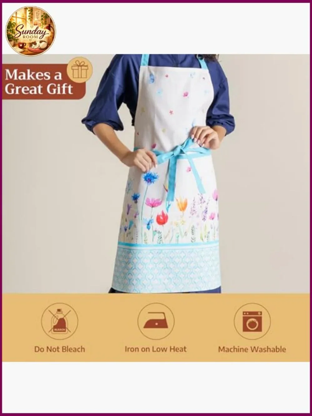 Vintage Floral 100% Cotton Apron with Pocket Kitchen Chef Cooking
